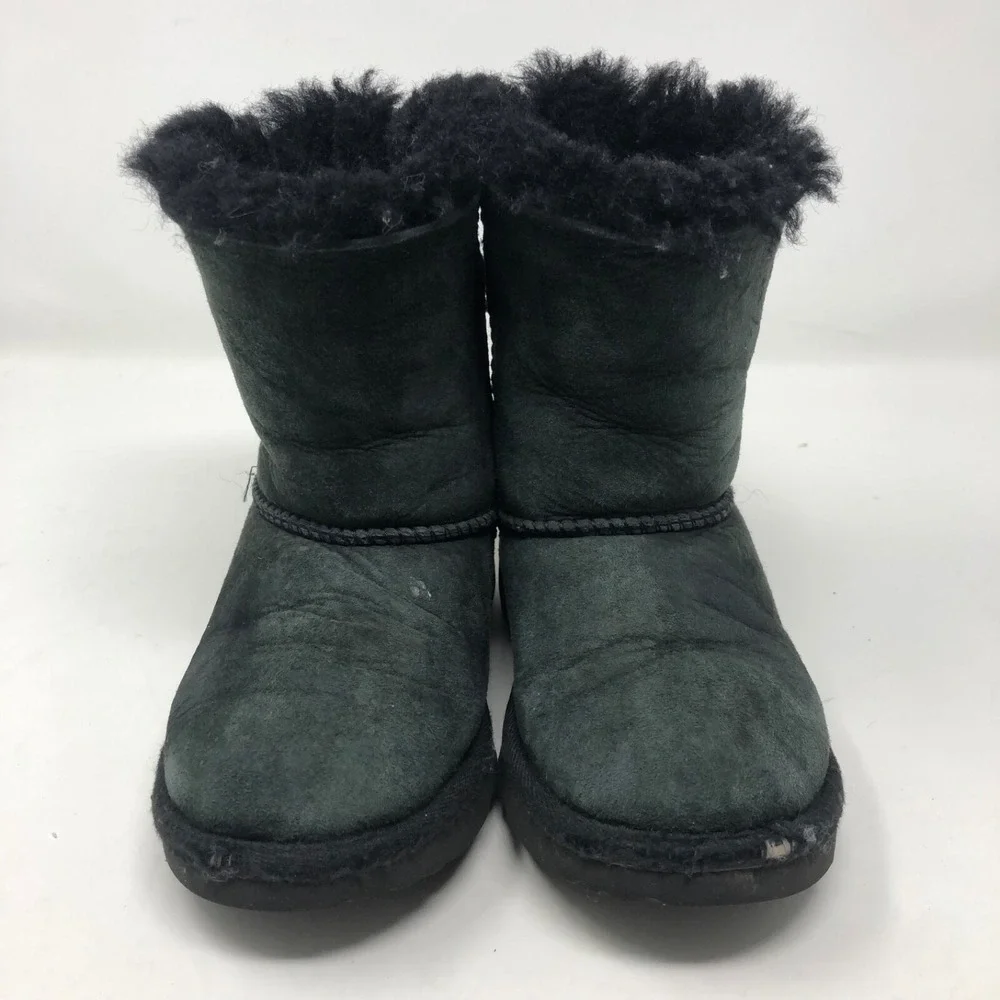Ugg Bailey Bow Tie Boot Black Faux Fur Lined Girls 11 Winter Cozy